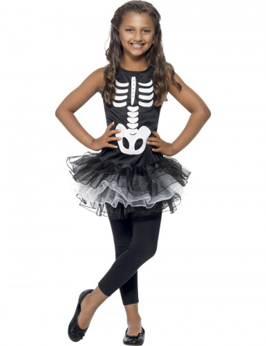 Skelett-Tutu Halloween Kinderkostüm schwarz-weiss