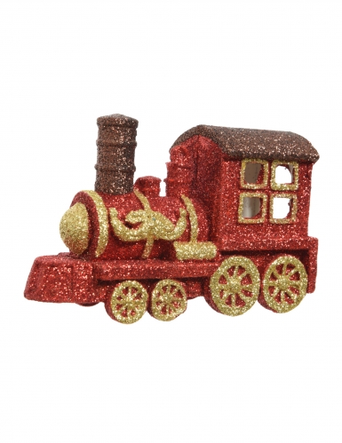 Glitzernder Weihnachtszug Christbaumschmuck rot-gold-braun 12,5 x 7,5 cm